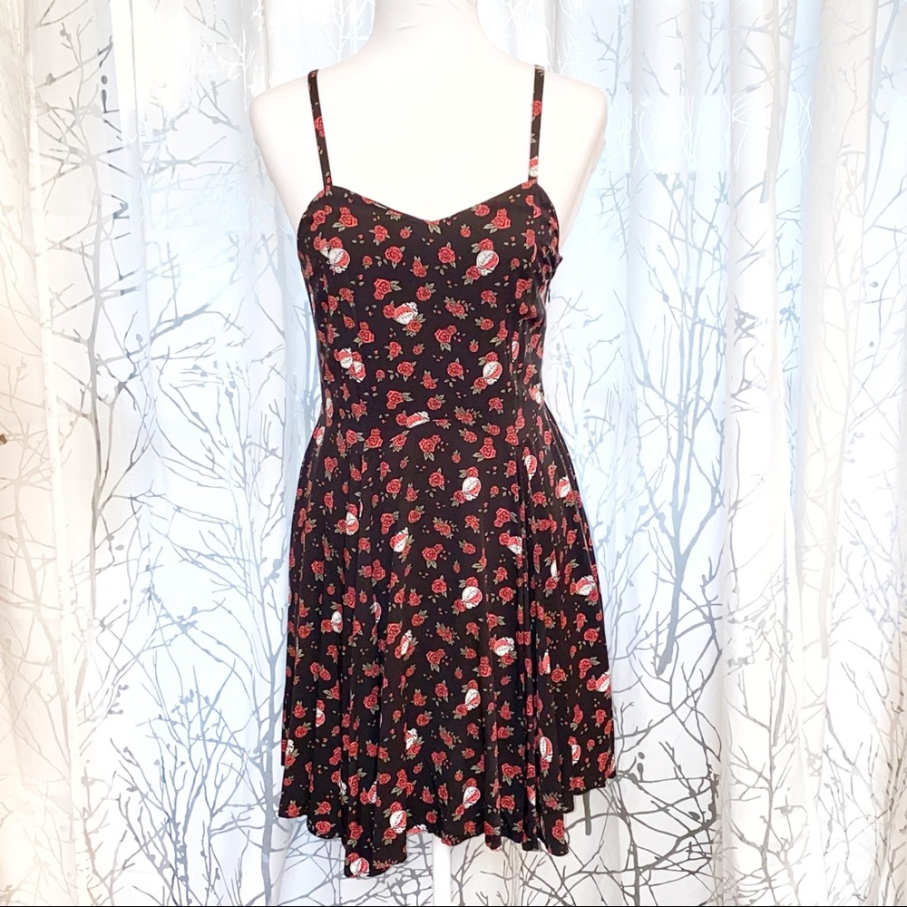 Junkfood Grateful Dead black red skull roses dress